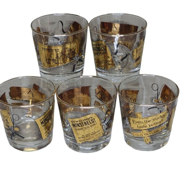 Vintage Old Taylor 86 Gold & Clear Kentucky Straight Bourbon Whiskey Glasses Set - Picture 1 of 11